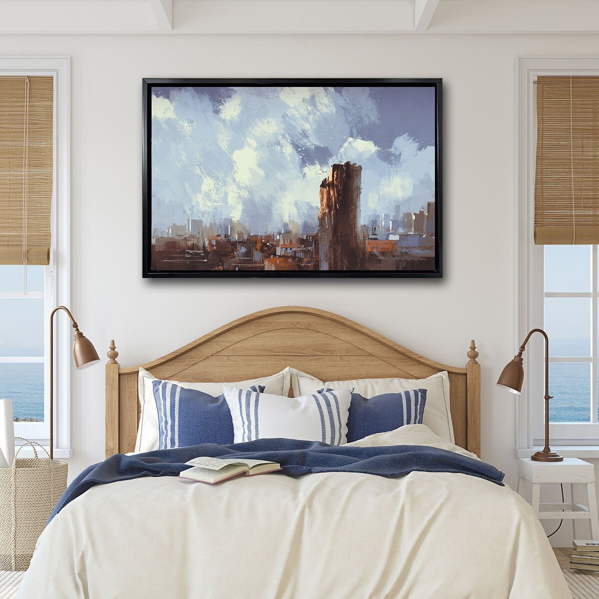 Bulutlu Gökyüzü , Yağlı Boya Dokulu Tablo