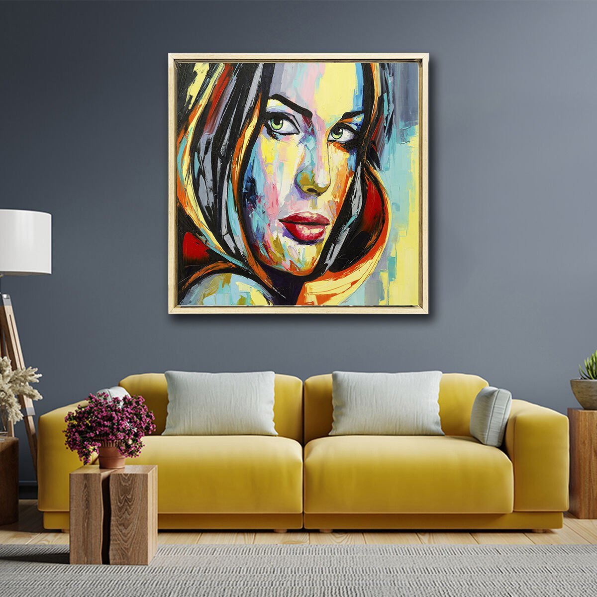 Renkli Kadın Portresi, Yağlı Boya Dokulu Tablo