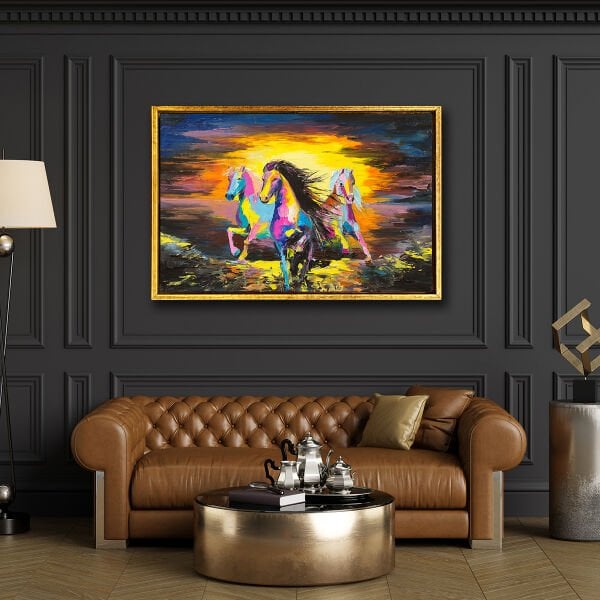 Renkli Atlar , Yağlı Boya Dokulu Tablo