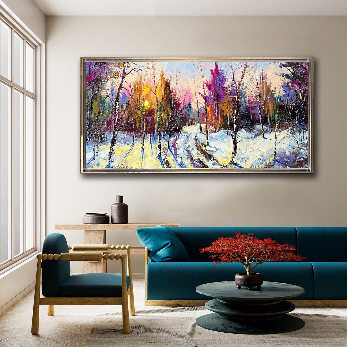 Mor Ağaçlar , Yağlı Boya Dokulu Tablo