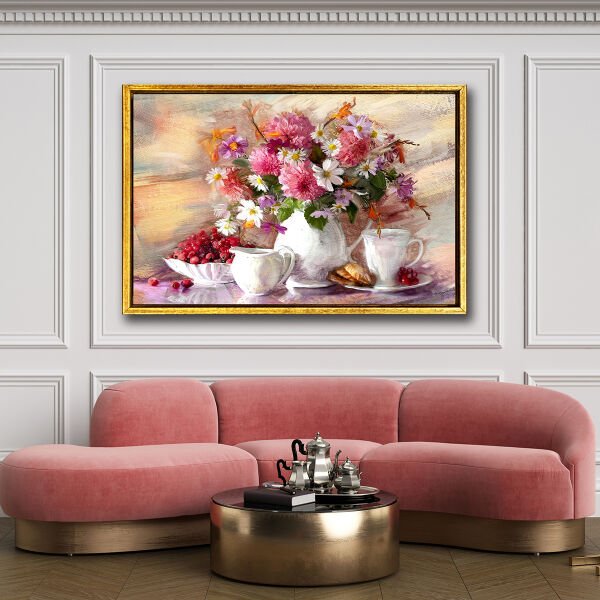 Vazoda Çiçekler , Yağlı Boya Dokulu Tablo