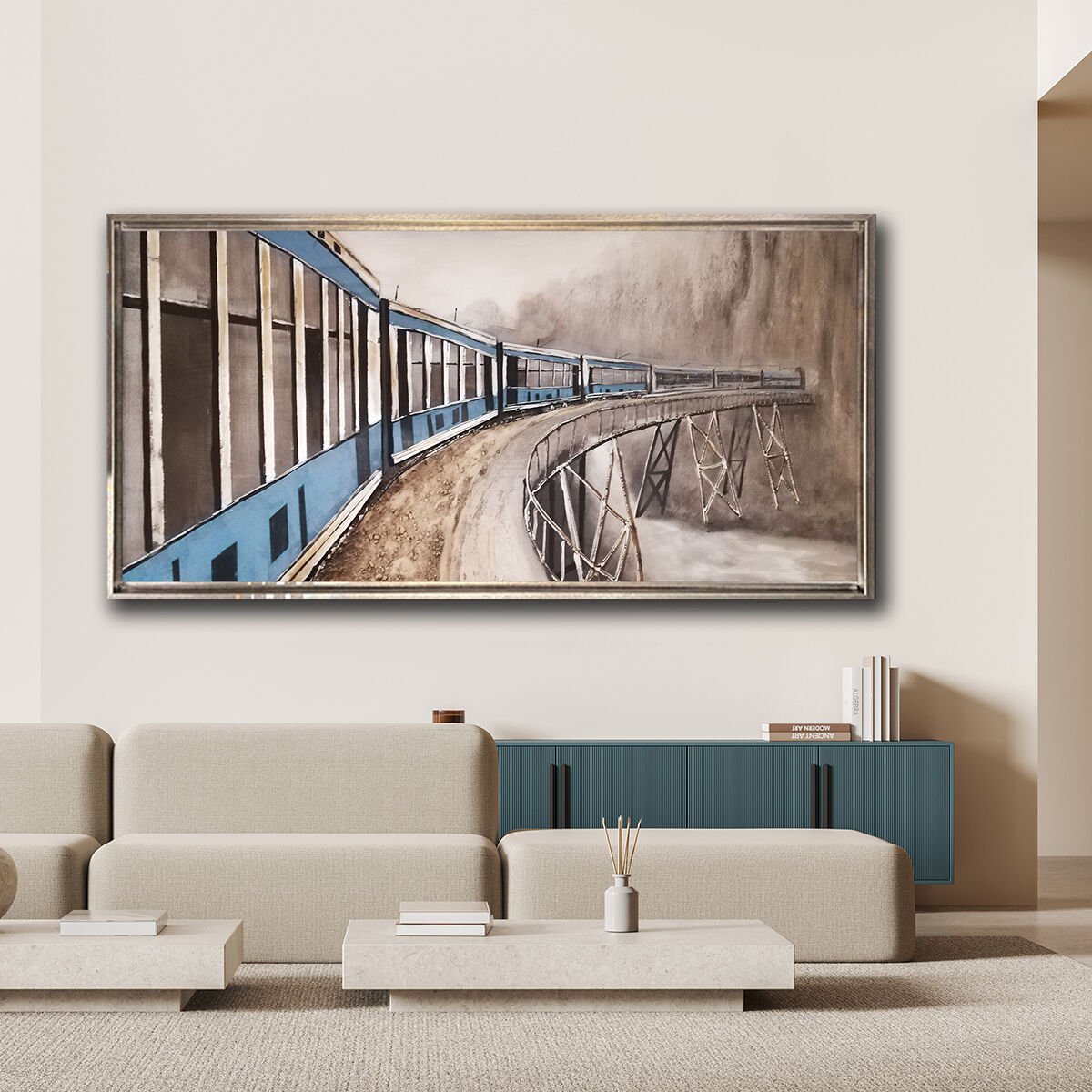 Tren , Yağlı Boya Dokulu Tablo