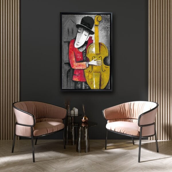 Bas Keman Çalan Adam, Yağlı Boya Dokulu Tablo