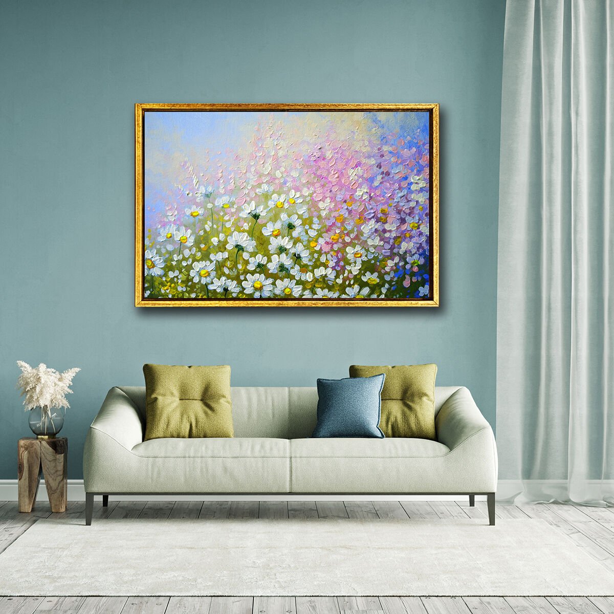 Renkli Papatyalar , Yağlı Boya Dokulu Tablo