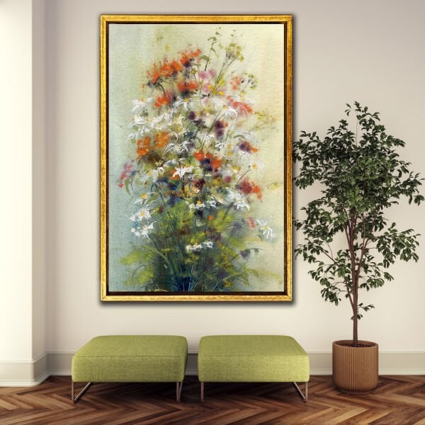 Papatyalar , Yağlı Boya Dokulu Tablo