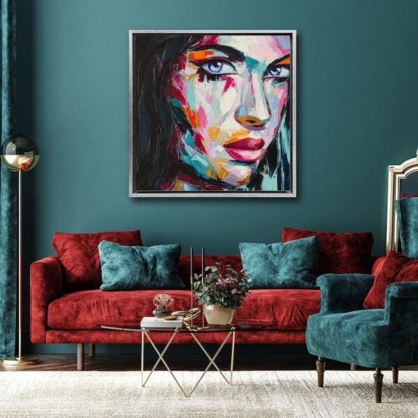 Mavi Gözlü Kadın Portresi, Yağlı Boya Dokulu Tablo