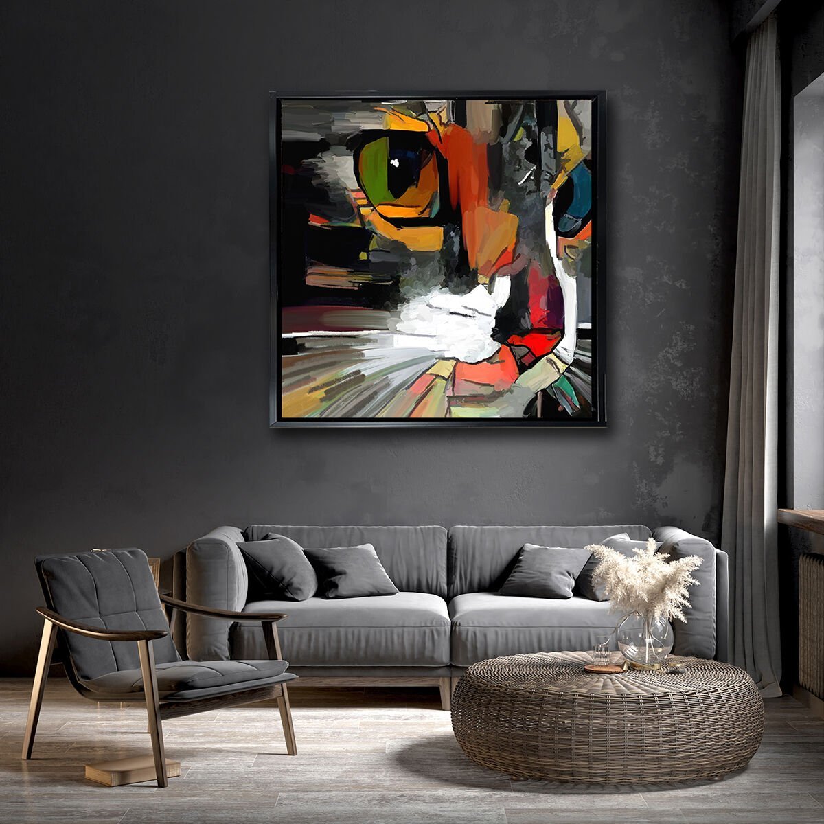 Renkli Kedi Portresi, Yağlı Boya Dokulu Tablo