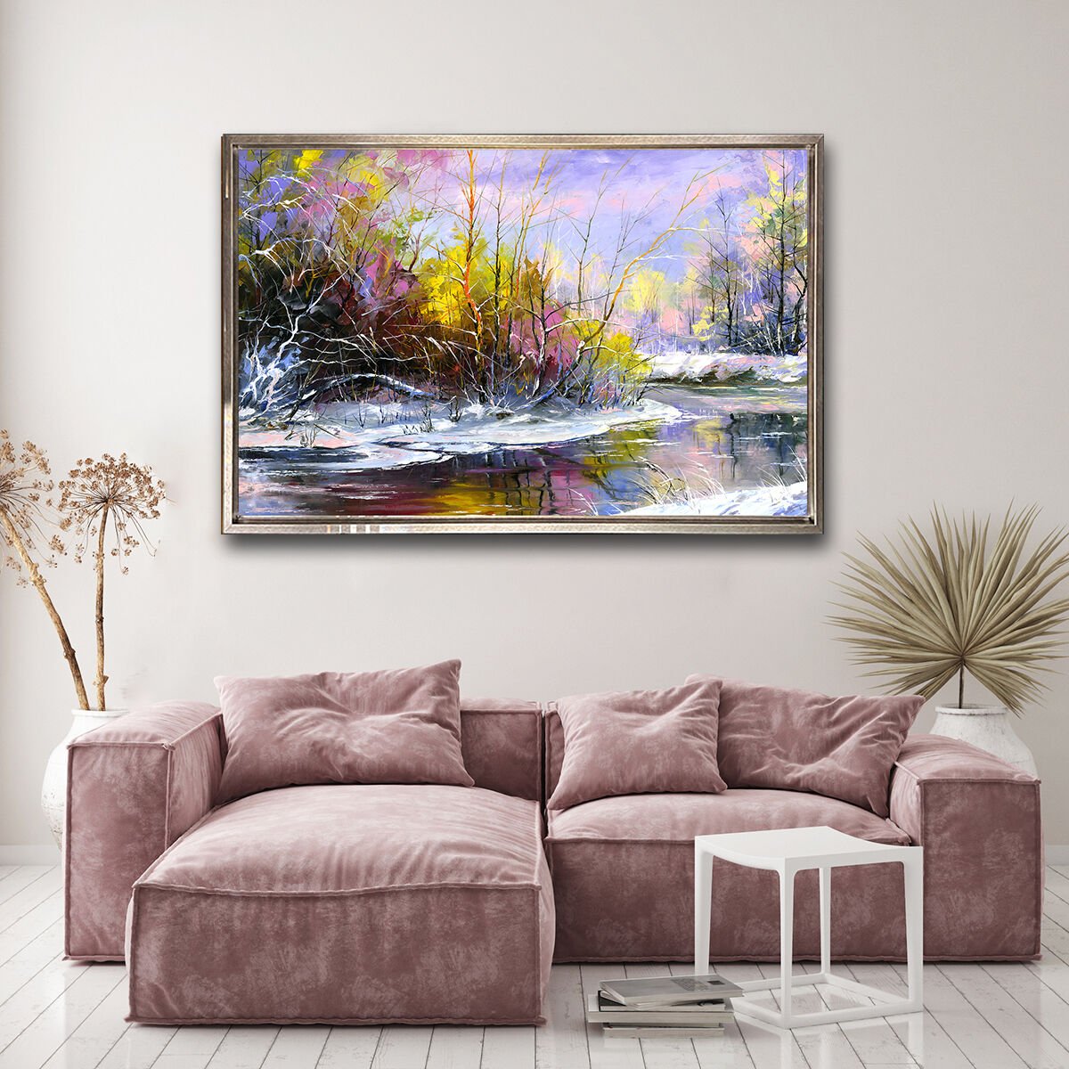 Karlı Ağaçlar, Yağlı Boya Dokulu Tablo