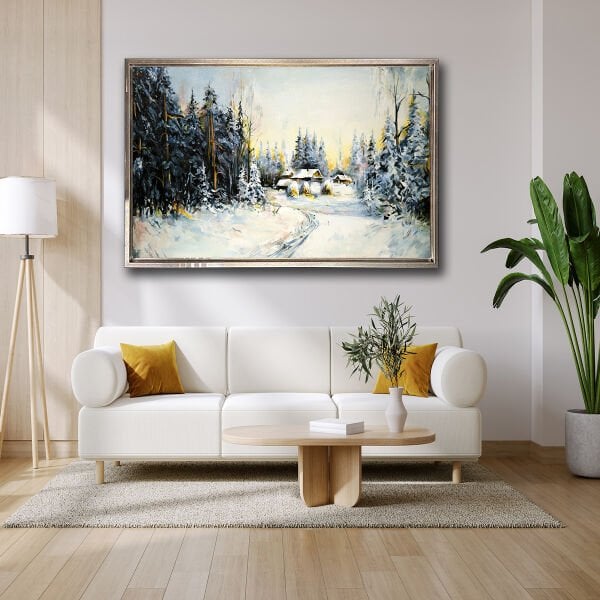 Beyazlar İçindeki Ev, Yağlı Boya Dokulu Tablo