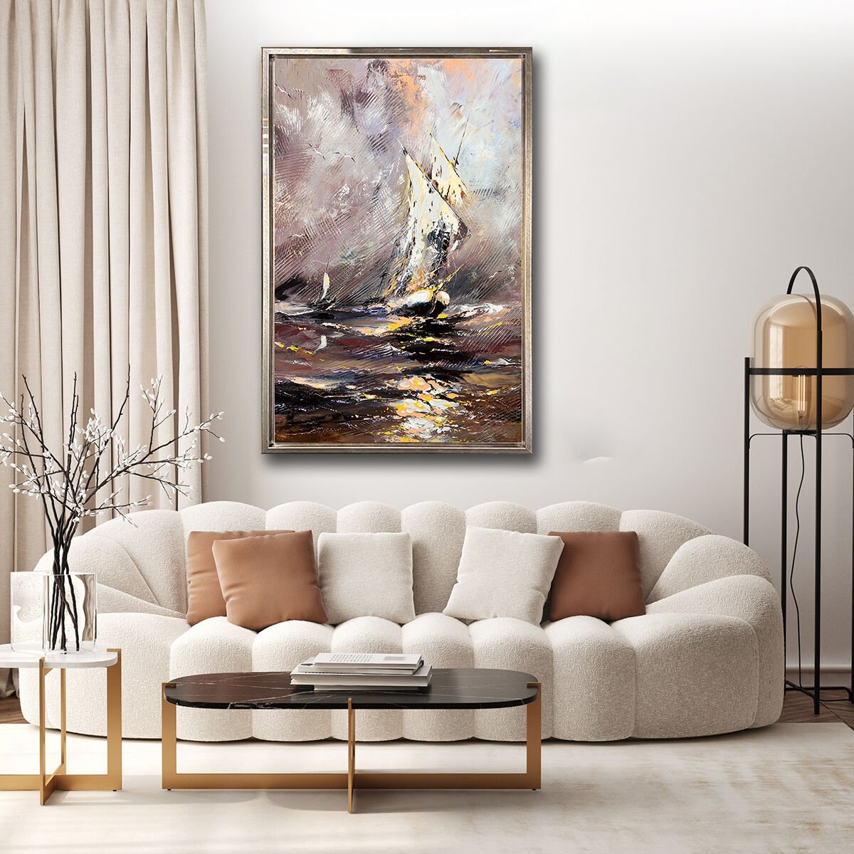 Yelkenli, Yağlı Boya Dokulu Tablo