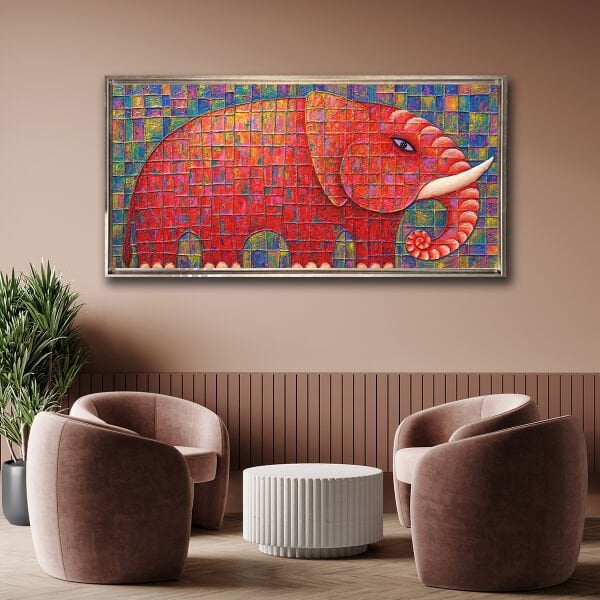 Kırmızı Fil, Yağlı Boya Dokulu Tablo