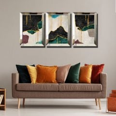 Ayna Çerçeveli ,3 lü Set Soyut Tablo