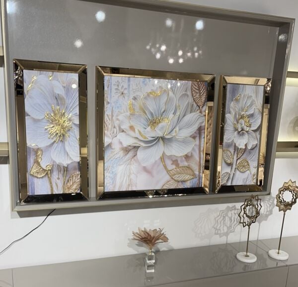 Çiçek Ayna Çerçeveli Tablo, 3lü set
