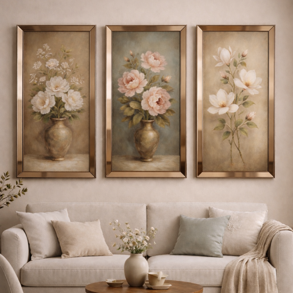 Ayna Çerçeveli, Flowers Tablo, 3lü set