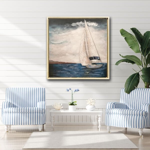 Beyaz Yelken,  Yağlı Boya Dokulu Tablo