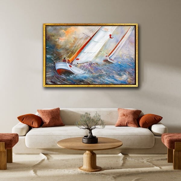 Yan Yatmış Gemi, Yağlı Boya Dokulu Tablo