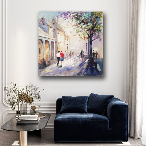 Şehirde Sabah Işıkları,  Yağlı Boya Dokulu Tablo