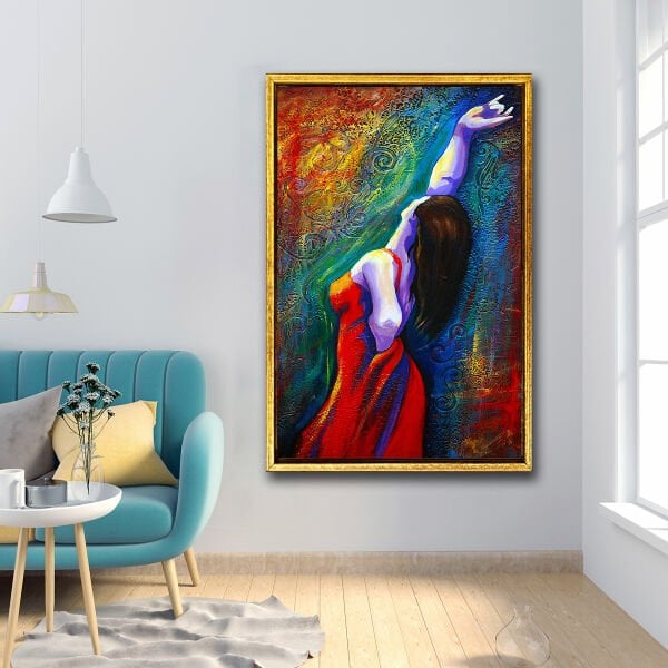 Alevli Siluet,  Yağlı Boya Dokulu Tablo