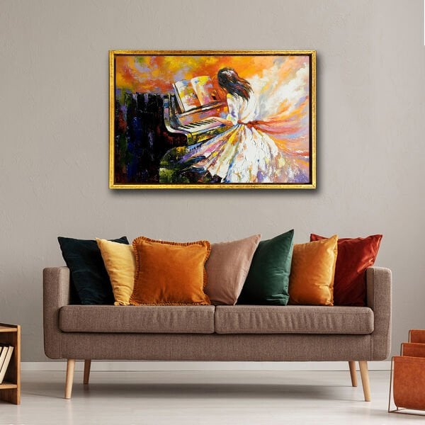 Piyano Çalan Kız,  Yağlı Boya Dokulu Tablo