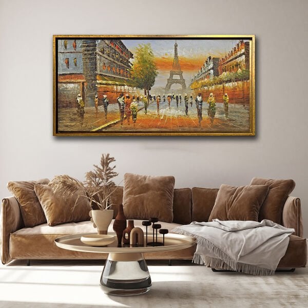 Paris'te İnsanlar, Yağlı Boya Dokulu Tablo