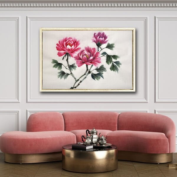 Pembe Şakayıklar,  Yağlı Boya Dokulu Tablo