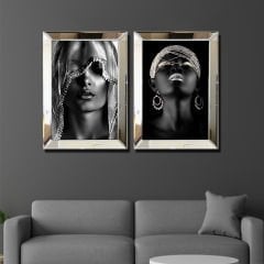 Ayna Çerçeveli, Afrikalı Kadın Tablo, 2 li Set