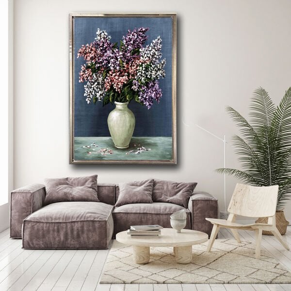 Saksıda Çiçekler, Yağlı Boya Dokulu Tablo