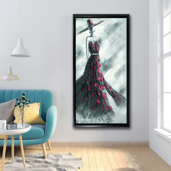 Puantiyeli Elbiseli Kadın, Yağlı Boya Dokulu Tablo