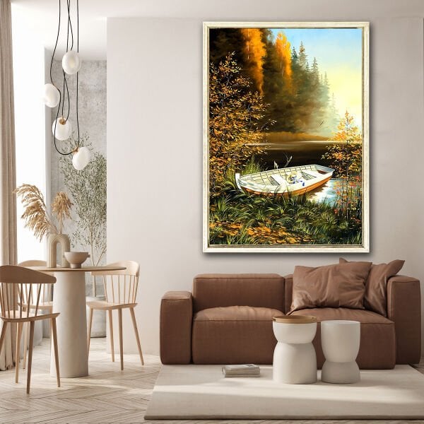 Beyaz Kayık, Yağlı Boya Dokulu Tablo