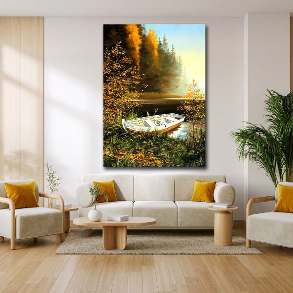 Beyaz Kayık, Yağlı Boya Dokulu Tablo