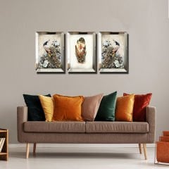 Ayna Çerçeveli, Tavuz Kuşu Tablo, 3 li Set