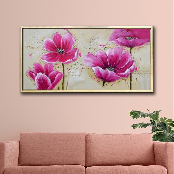 Pembe Buket, Yağlı Boya Dokulu Tablo