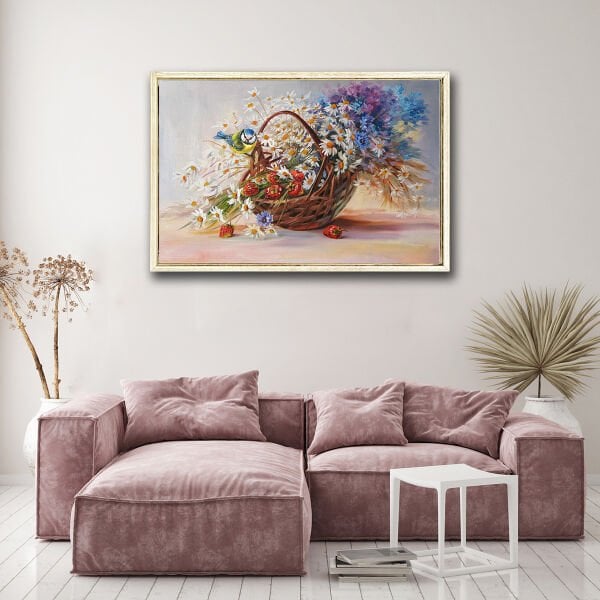 Sepete konan kuş,  Yağlı Boya Dokulu Tablo