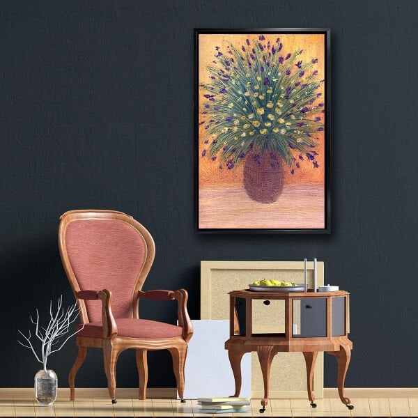 Vazoda Çiçekler,  Yağlı Boya Dokulu Tablo