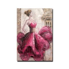 Kabartmalı Pembe Elbiseli Kadın Tablo
