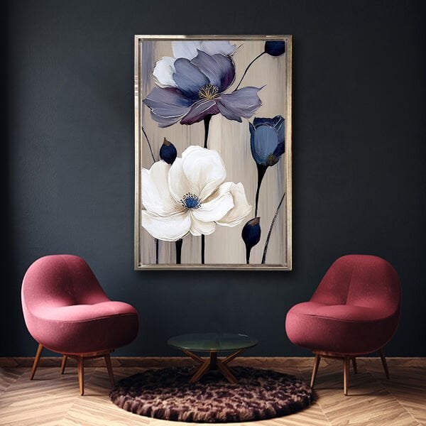 Gölgede Açan Çiçekler,  Yağlı Boya Dokulu Tablo