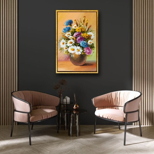 Saksıda Papatyalar , Yağlı Boya Dokulu Tablo