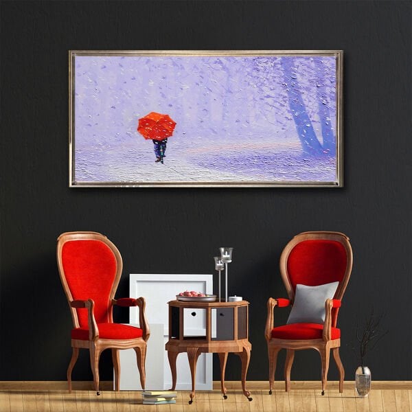 Kırmızı Şemsiye, Yağlı Boya Dokulu Tablo