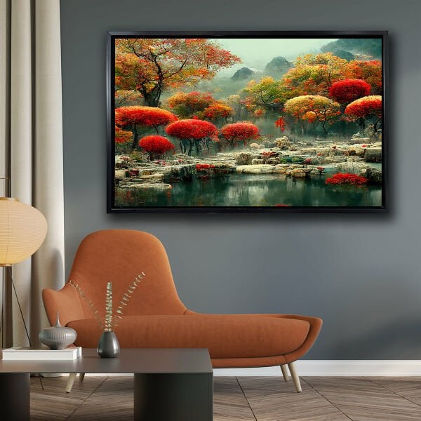 Kırmızı Ağaçlar, Yağlı Boya Dokulu Tablo