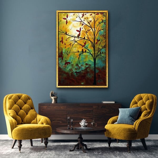 Ağaçta Yapraklar,  Yağlı Boya Dokulu Tablo