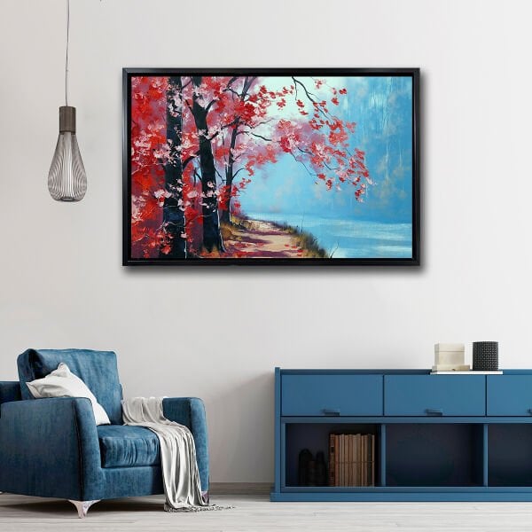 Kırmızı Ağaç,  Yağlı Boya Dokulu Tablo