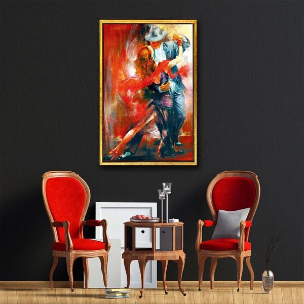 Dans Eden Çift , Yağlı Boya Dokulu Tablo