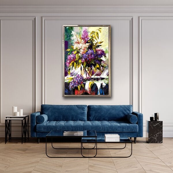 Vazoda Çiçekler , Yağlı Boya Dokulu Tablo