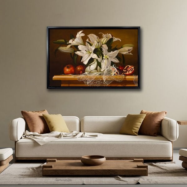 Nar Ve Zambaklar,  Yağlı Boya Dokulu Tablo