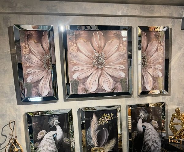 Çiçek Ayna Çerçeveli Tablo, 3lü set