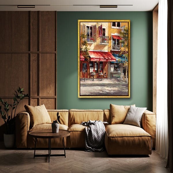 Vintage Cafe, Yağlı Boya Dokulu Tablo