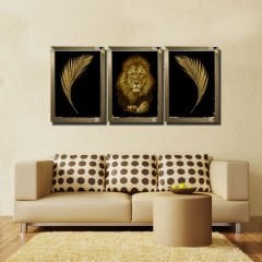 Ayna Çerçeveli Aslan Tablo, 3 lü Set