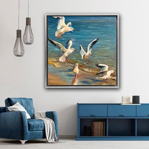 Martılar,  Yağlı Boya Dokulu Tablo