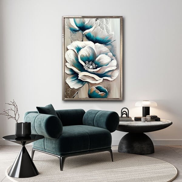 Gümüş Çiçekler, Yağlı Boya Dokulu Tablo