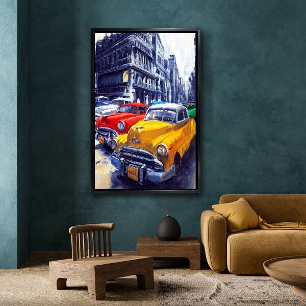 Turuncu Araba,  Yağlı Boya Dokulu Tablo